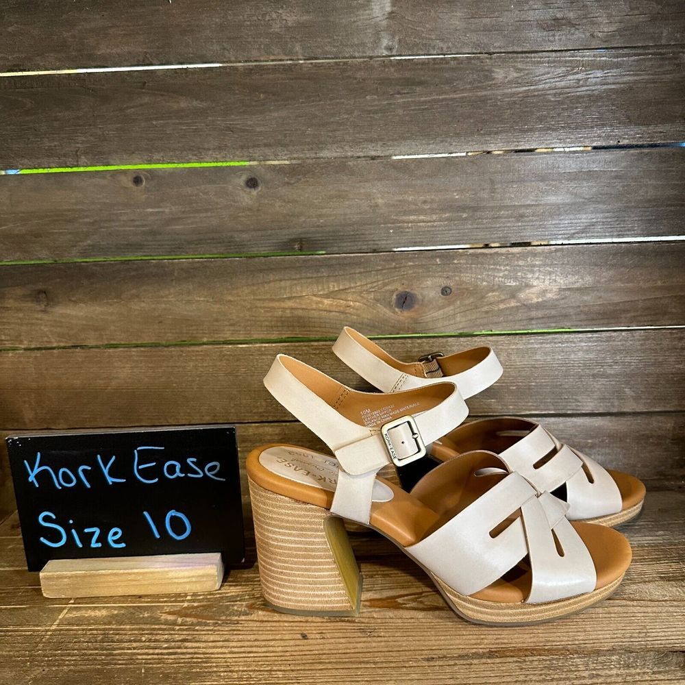 New NIB Womens Kork-Ease Hutton Beige Leather Heeled Strappy Sandals‎ Size 10 M